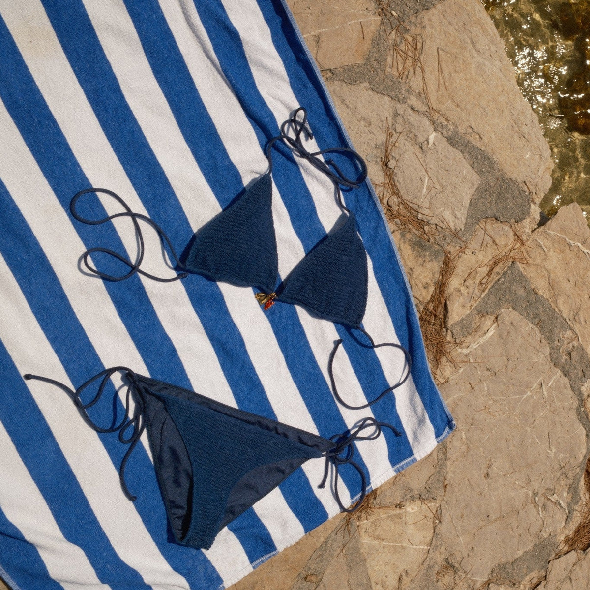 Navy Ripple Triangle Bikini Set