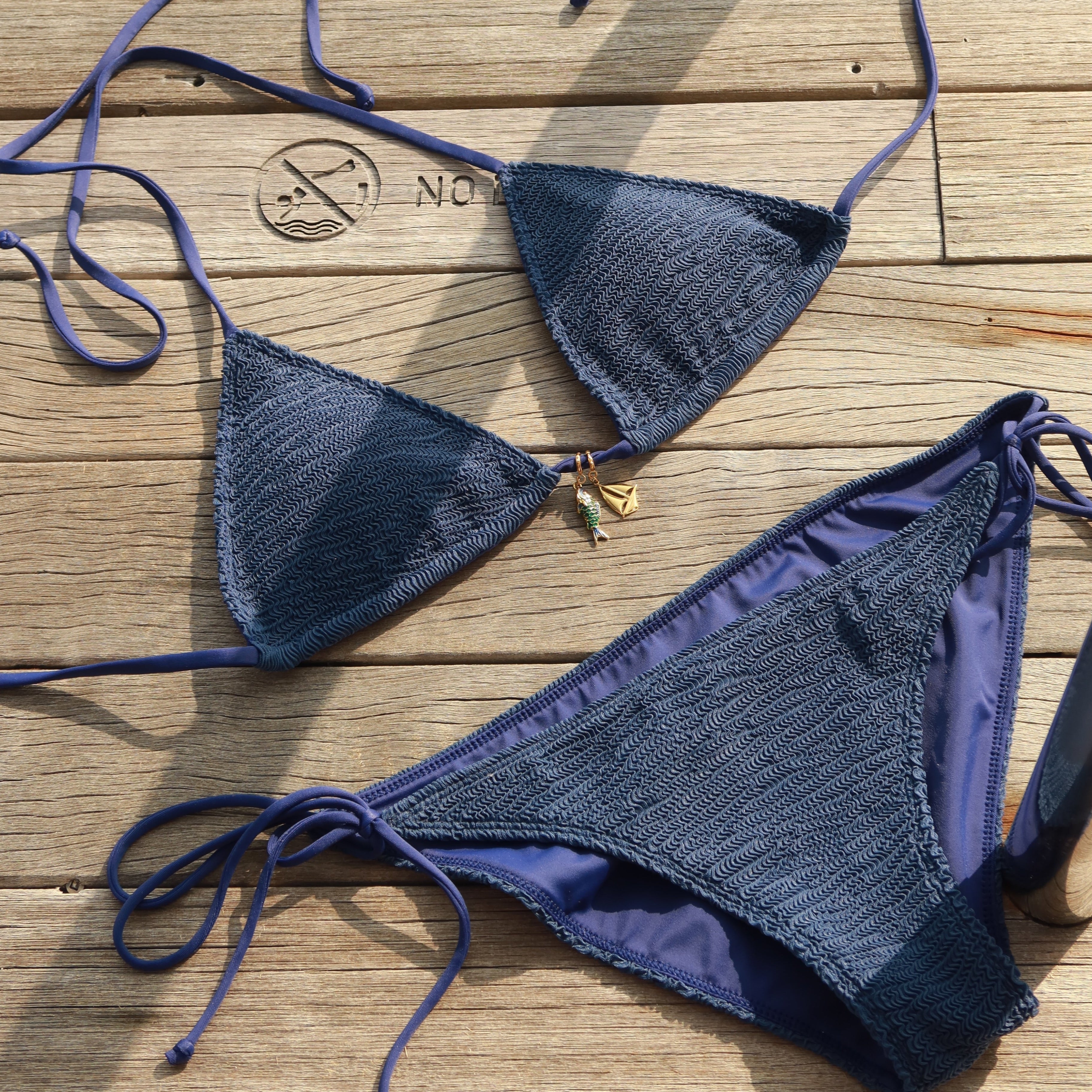 Navy Ripple Triangle Bikini Set