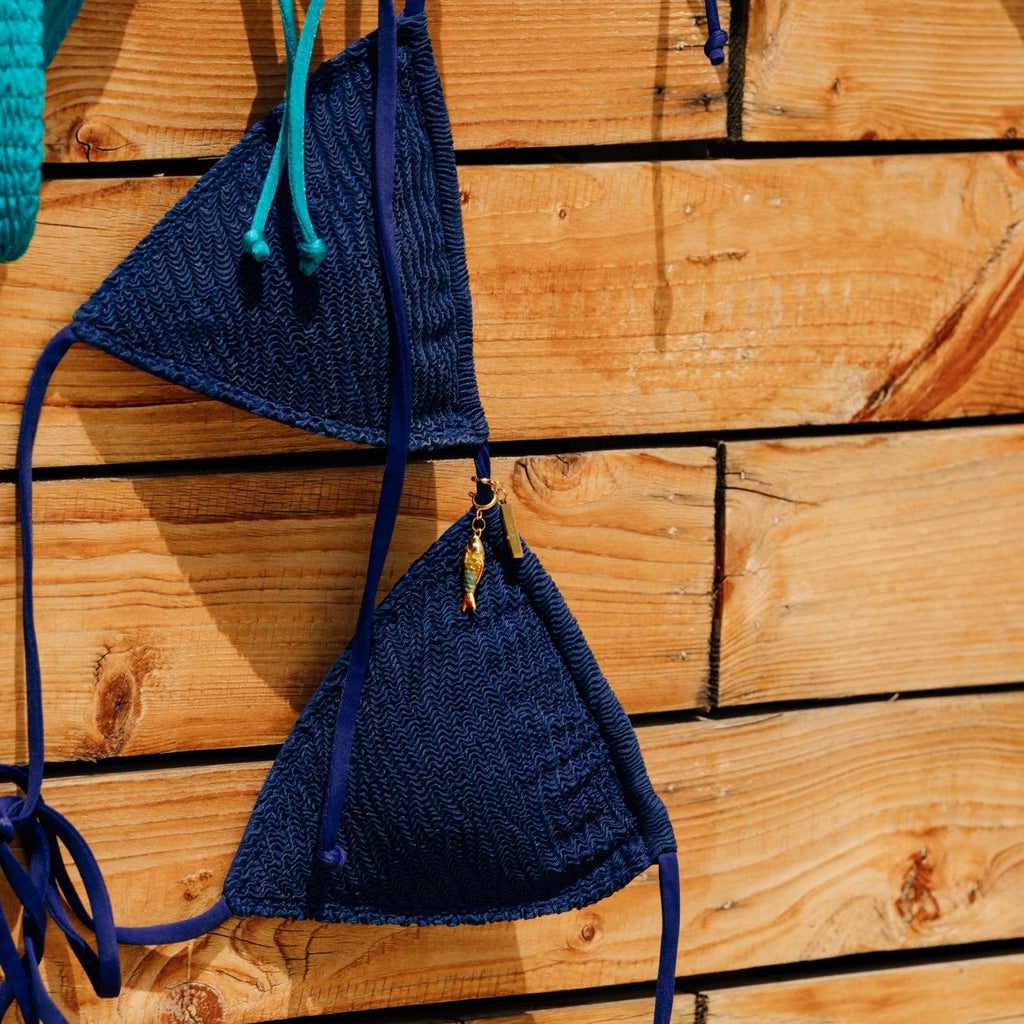 Navy Ripple Triangle Bikini Set